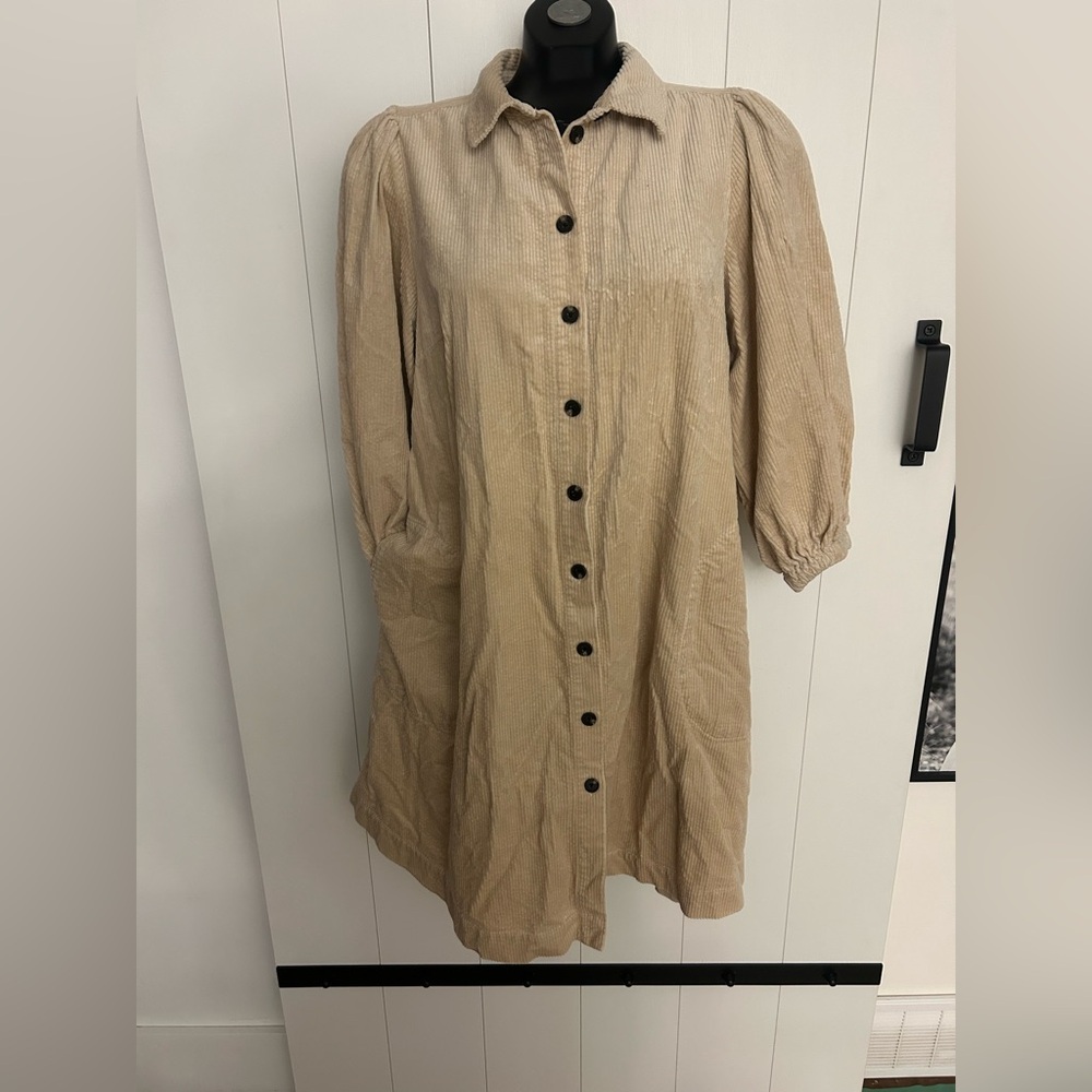 Elegant Tan Long Sleeve Button-Up Dress